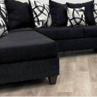 U-Shape Chenille Fabric 135'' Wide Double Chaise Sectional, Steel, Black / Grey