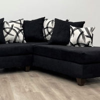 U-Shape Chenille Fabric 135'' Wide Double Chaise Sectional, Steel, Black / Grey