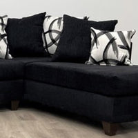 U-Shape Chenille Fabric 135'' Wide Double Chaise Sectional, Steel, Black / Grey