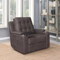 Cambrell Fabric Power Recliner, Brown, Power Footrest & Power Headrest, Storage console in arms