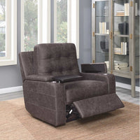 Cambrell Fabric Power Recliner, Brown, Power Footrest & Power Headrest, Storage console in arms