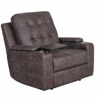Cambrell Fabric Power Recliner, Brown, Power Footrest & Power Headrest, Storage console in arms