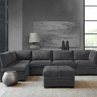Thomasville Tisdale Modular Fabric Sectional with Storage Ottoman, Gray, BACK IN STOCK!
