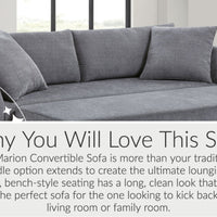 Thomasville Marion Fabric Convertible Sofa, Grey, Solid Wood legs