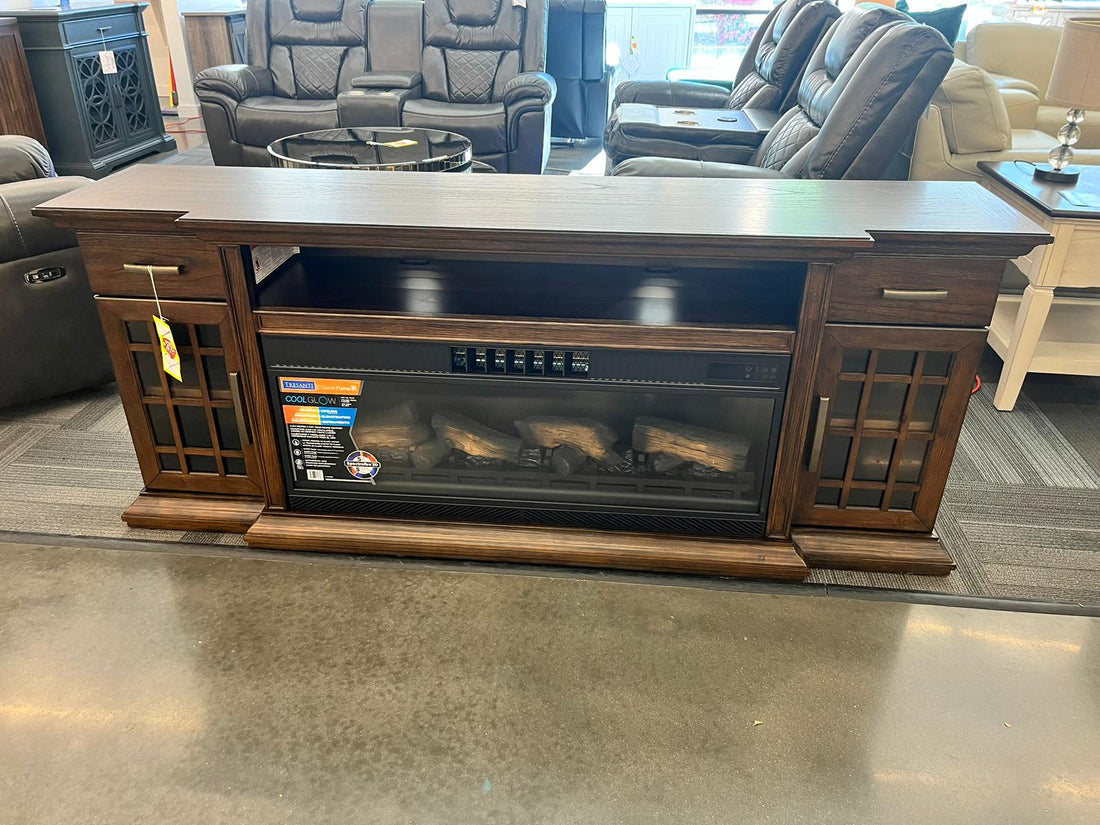 Tresanti Bennson TV Console with Classicflame Coolglow 2-In-1 Electric Fireplace and Fan