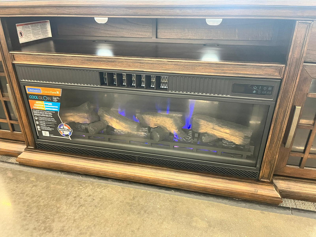 Tresanti Bennson TV Console with Classicflame Coolglow 2-In-1 Electric Fireplace and Fan
