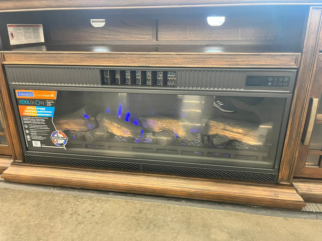 Tresanti Bennson TV Console with Classicflame Coolglow 2-In-1 Electric Fireplace and Fan