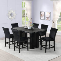 MARBLE Counter Height Table + 6 Chair Set Stockholm Onyx, Velvet Upholstered Chairs