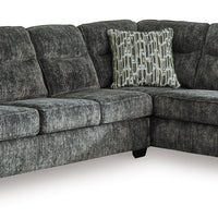 Signature Design by Ashley Lonoke Fabric Sectional, Exposed feet with faux wood finish, plush upholstery and dark tri-block legs & Accent pillows included
