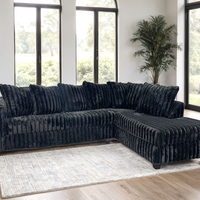 Right chaise Corduroy Fabric Sectional Black / Gray / Chocolate