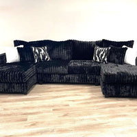 Oversized Double Chaise Sectional w/Extra thick reversible seat-back cushions, Black