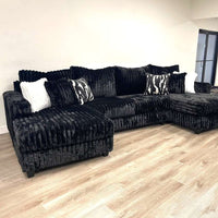 Oversized Double Chaise Sectional w/Extra thick reversible seat-back cushions, Black