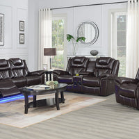 3PCS POWER RECLINING LIVING ROOM SET, W/LED LIGHTS, 2 WIRELESS CHARGER, BLUETOOTH SPEAKERS, 5 USB CHARGING PORTS & DROP-DOWN TABLE W/CUP HOLDERS