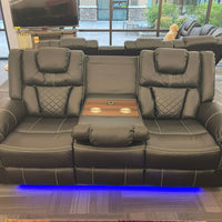 Party Time 3PCS POWER RECLINING LIVING ROOM SET, W/LED, WIRELESS CHARGER, BLUETOOTH SPEAKERS, Black
