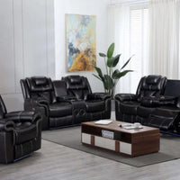 Party Time 3PCS POWER RECLINING LIVING ROOM SET, W/LED, WIRELESS CHARGER, BLUETOOTH SPEAKERS, Black