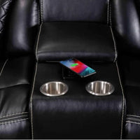 Party Time 3PCS POWER RECLINING LIVING ROOM SET, W/LED, WIRELESS CHARGER, BLUETOOTH SPEAKERS, Black