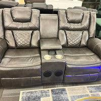Party Time 3PCS POWER RECLINING LIVING ROOM SET, W/LED, WIRELESS CHARGER, BLUETOOTH SPEAKERS, Gray