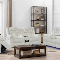 3PCS POWER RECLINING LIVING ROOM SET, W/LED LIGHTS, 2 WIRELESS CHARGER, BLUETOOTH SPEAKERS, 5 USB CHARGING PORTS & DROP-DOWN TABLE W/CUP HOLDERS