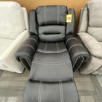 Aren Faux Leather Black Recliner Chair, Manual Push Button Recliner & Adjustable Lumbar Support