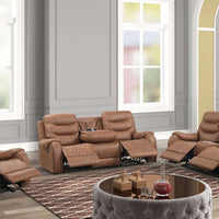 Ashley3001 OVERSIZED Saddle 3PC Reclining Set, ( Sofa w/ Drop-Down Table with Cupholders & Power Box (USB/Power Outlets) - Loveseat with Storage Console - Recliner Chair with Glider) / PRE-ORDER