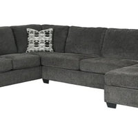 Ashley Sectional with Chaise (Smoke), Exposed feet with faux wood finish & Polyester upholstery and pillows / PRE-ORDER