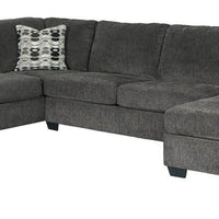 Ashley Sectional with Chaise (Smoke), Exposed feet with faux wood finish & Polyester upholstery and pillows / PRE-ORDER