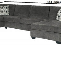 Ashley Sectional with Chaise (Smoke), Exposed feet with faux wood finish & Polyester upholstery and pillows / PRE-ORDER