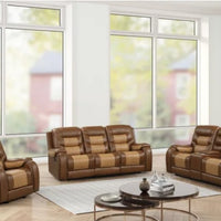 OVERSIZED 2-Tone Brown 3PC Reclining Set, Sofa w/ Drop Down Table with Cupholders & Power Box - Loveseat with Storage Console - Rocking Chair )/ PRE-ORDER