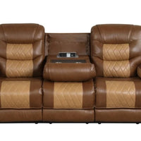 OVERSIZED 2-Tone Brown 3PC Reclining Set, Sofa w/ Drop Down Table with Cupholders & Power Box - Loveseat with Storage Console - Rocking Chair )/ PRE-ORDER