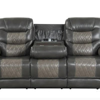 OVERSIZED 3PC 2Tone Gray Reclining Set, ( Sofa w/ Drop Down Table with Cupholders & Power Box - Loveseat with Storage Console - Chair with Glider)