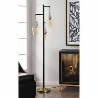 Basia 3-Light Floor Lamp, Base Color: Gold, Nickel or black with Antique Brass accents, 3 LED Edison Bulbs & 4-way Column Switch