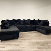 Black/Charcoal/Silver - Double Chaise Sectional