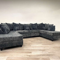 Black/Charcoal/Silver - Double Chaise Sectional