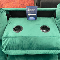 Anserra Velvet Reversible Sectional w/Storage Ottoman, dropdown cupholders table, Black/Green
