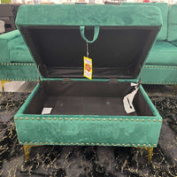 Anserra Velvet Reversible Sectional w/Storage Ottoman, dropdown cupholders table, Black/Green