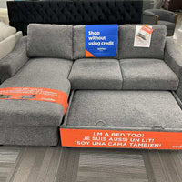 Coddle Aria Fabric Sleeper Sofa with Storage Chaise, Reversible Chaise, (2) Power Outlets and (2) USB Ports, Dark Gray