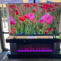 TV Stand with Electric Fireplace , Bluetooth Speaker and Multi Color /Dimmable Lights, Black/White