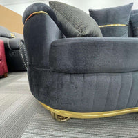 Venetti Black Velvet Sofa, Loveseat and Chair