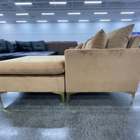 Amber Gold Velvet L-shaped Sectional *REVERSIBLE CHAISE*, Gold Metal Legs ***SALE***