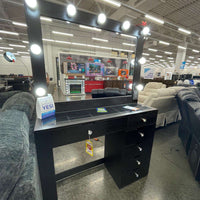 Black Vanity Mirror Set, Rectangular mirror with light bulbs & Drawers with silver knobs