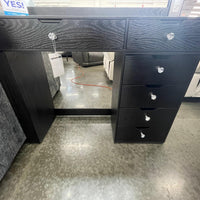 Black Vanity Mirror Set, Rectangular mirror with light bulbs & Drawers with silver knobs
