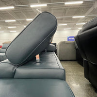 Quinton Top Grain Leather Sectional with Adjustable Headrests, Navy Blue, Mirrored Gunmetal Gray Legs **SALE**
