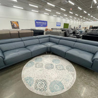 Quinton Top Grain Leather Sectional with Adjustable Headrests, Navy Blue, Mirrored Gunmetal Gray Legs **SALE**