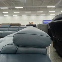 Quinton Top Grain Leather Sectional with Adjustable Headrests, Navy Blue, Mirrored Gunmetal Gray Legs **SALE**