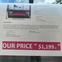 TV Stand with Electric Fireplace , Bluetooth Speaker and Multi Color /Dimmable Lights, Black/White