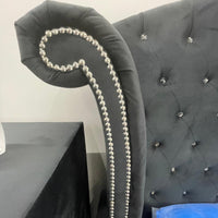 Diamond Palace Black Velvet Bedroom Set ( Bed, Dresser, Mirror, Nightstand, Chest )