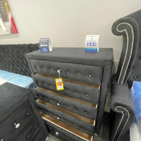 Diamond Palace Black Velvet Bedroom Set ( Bed, Dresser, Mirror, Nightstand, Chest )