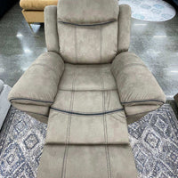 3pc Brown Reclining Set, Drop-Down Table with Power Box, Loveseat with Gliders and Storage Console with Power Box & Rocking Chair