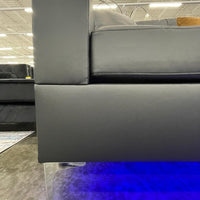 Miami Black - Sofa & Loveseat Set (LED LIGHTS BELOW THE SOFA & LOVESEAT w/ USB PORTS), wide armrests, high backrests & made of high-quality PU