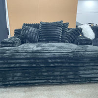 Oversized Black Chaise Lounge, 2 Cupholders & USB Charging Ports